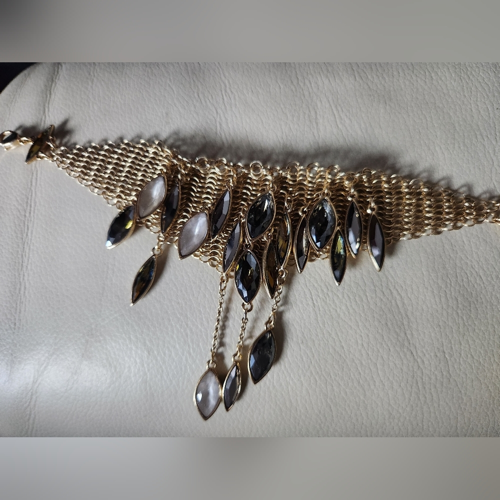 SWAROVSKI Gold "CHAINMAIL" CASCADING WATERFALL TEARDROP BRACELET